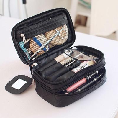 Double-Layer Diamond Waterproof Travel Cosmetic Bag - Large Capacity Nylon Storage Box