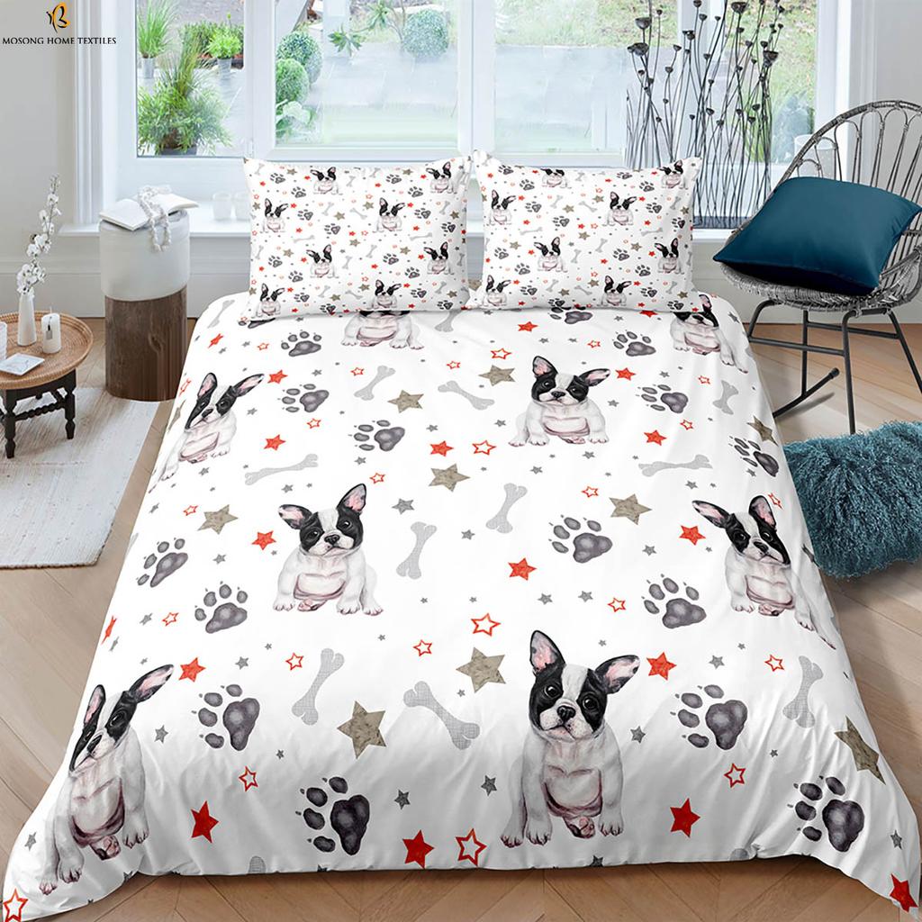 Cartoon Dog Animal Print Quilt Cover Simple Style Children's Room Bedding Set Quilt Cover Pillowcase Three-Piece Set