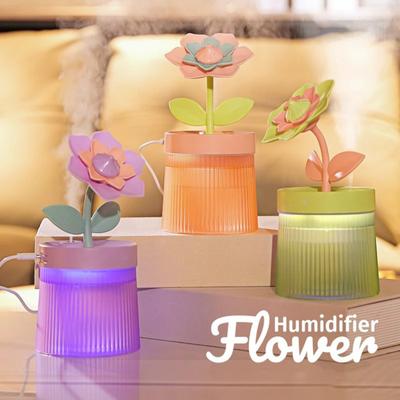 Large Capacity USB Humidifier Flower Shape Dual Spray Low Noise Auto Off Air Humidifier Essential Oil Diffuser with Light