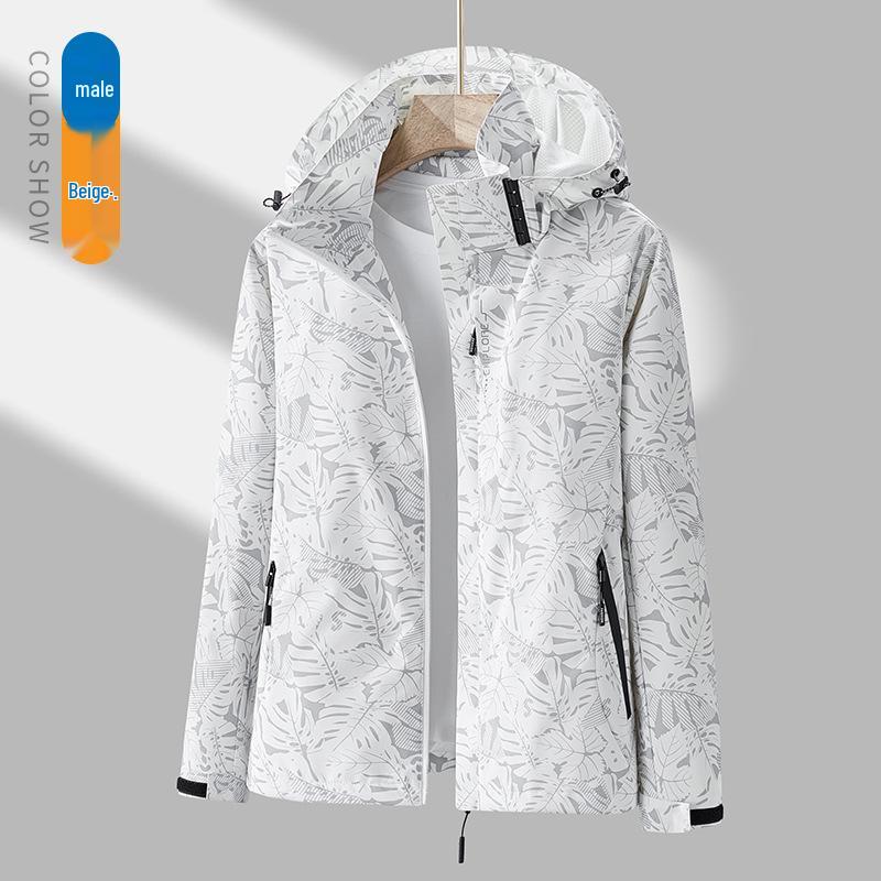 Maple Leaf Style Camouflage Windproof Waterproof Mountaineering Jacket with Removable Hood for Couples - Light for Spring/Autumn.