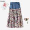 Women High Waist Casual Floral Print Splice Long Skirts