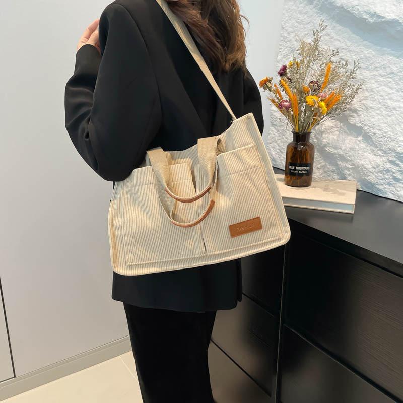Contemporary Corduroy Soft Handbag Featuring Single Shoulder Strap For Wear Comfortable