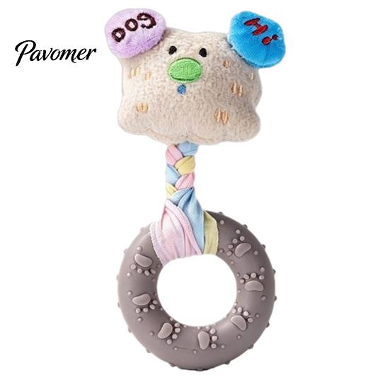 Soft Fabric Doll with Rubber Ring Squeaky Dog Chew Toy, Stuffed Puppy, Macaron Color Pet Play Toys Interactive Fetch Tug Toy for Aggressive