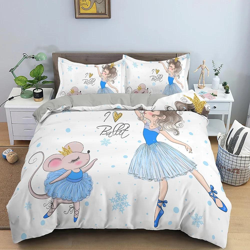 Dancing Girl Duvet Cover Ballet Girls Bedding Set Home Textile Bedclothes Soft Girly Comforter Cover Queen/King Size for Kids