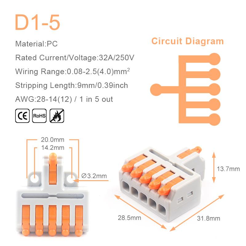 5/10PCS Mini 1 In Multiple Out Quick Cable Connector With Screw Hole Compact Butt Push-in Splitter Splice Terminal Block