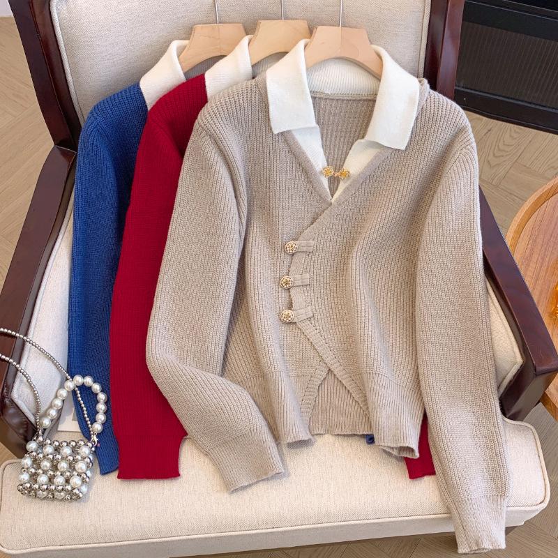Two-piece Heavy-industrial Knitted Cardigan Casual Loose Lapel Temperament Long-sleeved Sweater Shirt