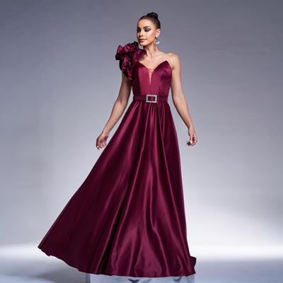 Europäisches und Amerikanisches Ein-Schulter-Abendkleid mit Großem Schwung und Taillenbetonendem Design für Bankette und Brautjungfern