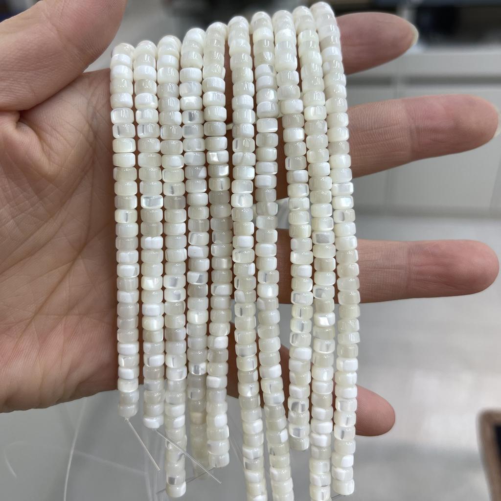 3x5mm Natural White Trochus Shell Flat Round Disc Beads 18cm Single Strand Loose Shell Beads for DIY Jewelry Making