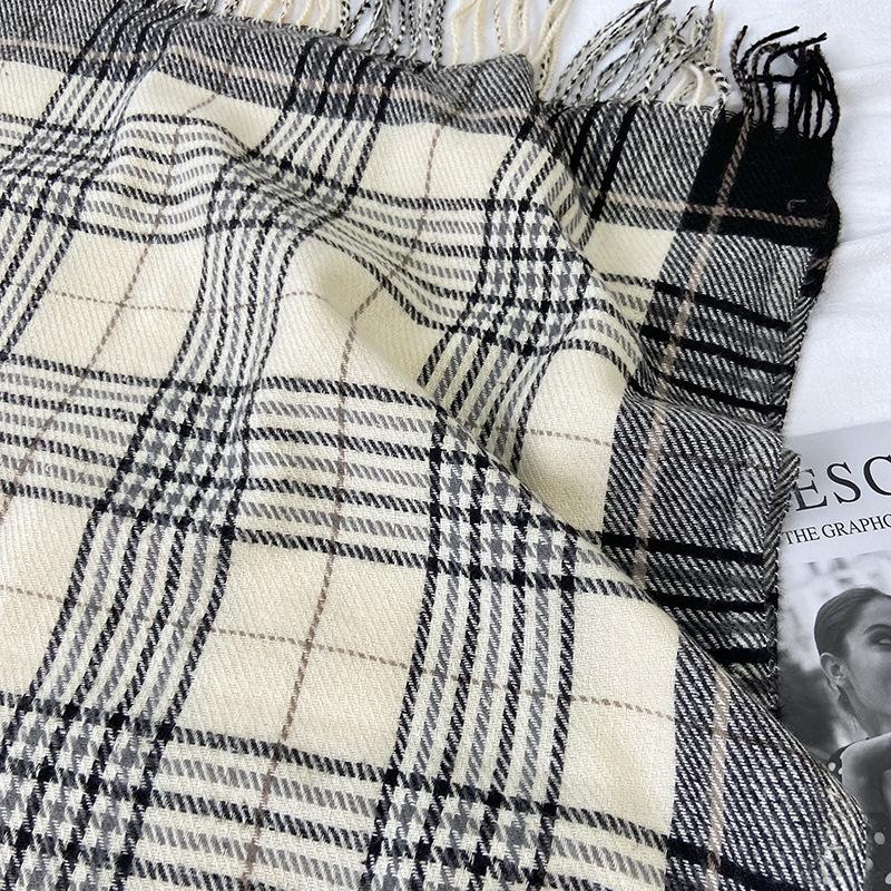 Luxury Plaid Designer Winter Women Scarf Thick Warm Tassels Shawls Pashmina Neckerchief Cashmere Lady Outdoor