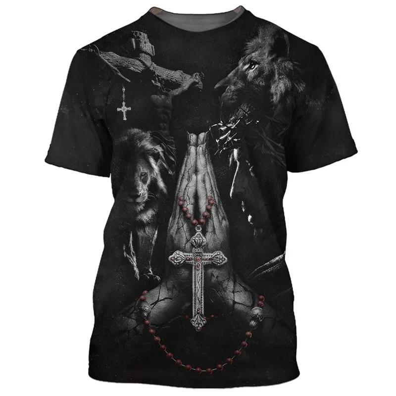 3D Jesus Cross Graphic Printed Men's T-Shirt Fashion Christian Religion Harajuku Y2K T Shirt Unisex Short Sleeve Oversized Tees
