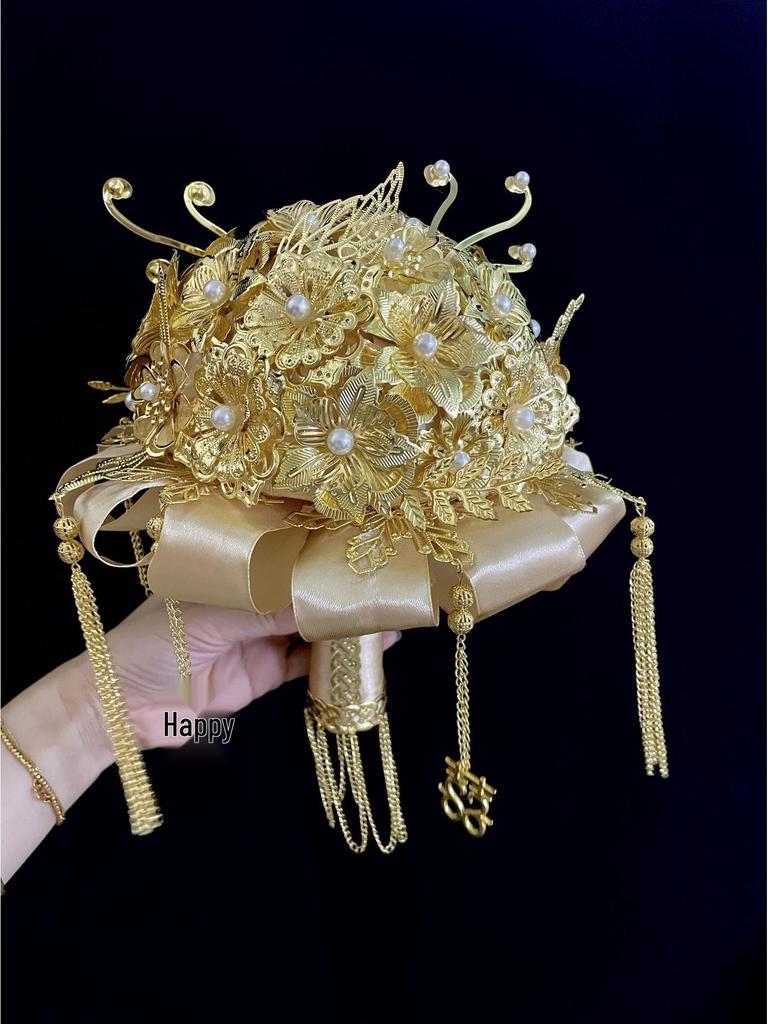 Golden Bridal Bouquet DIY Kit - Pearl Scepter Design