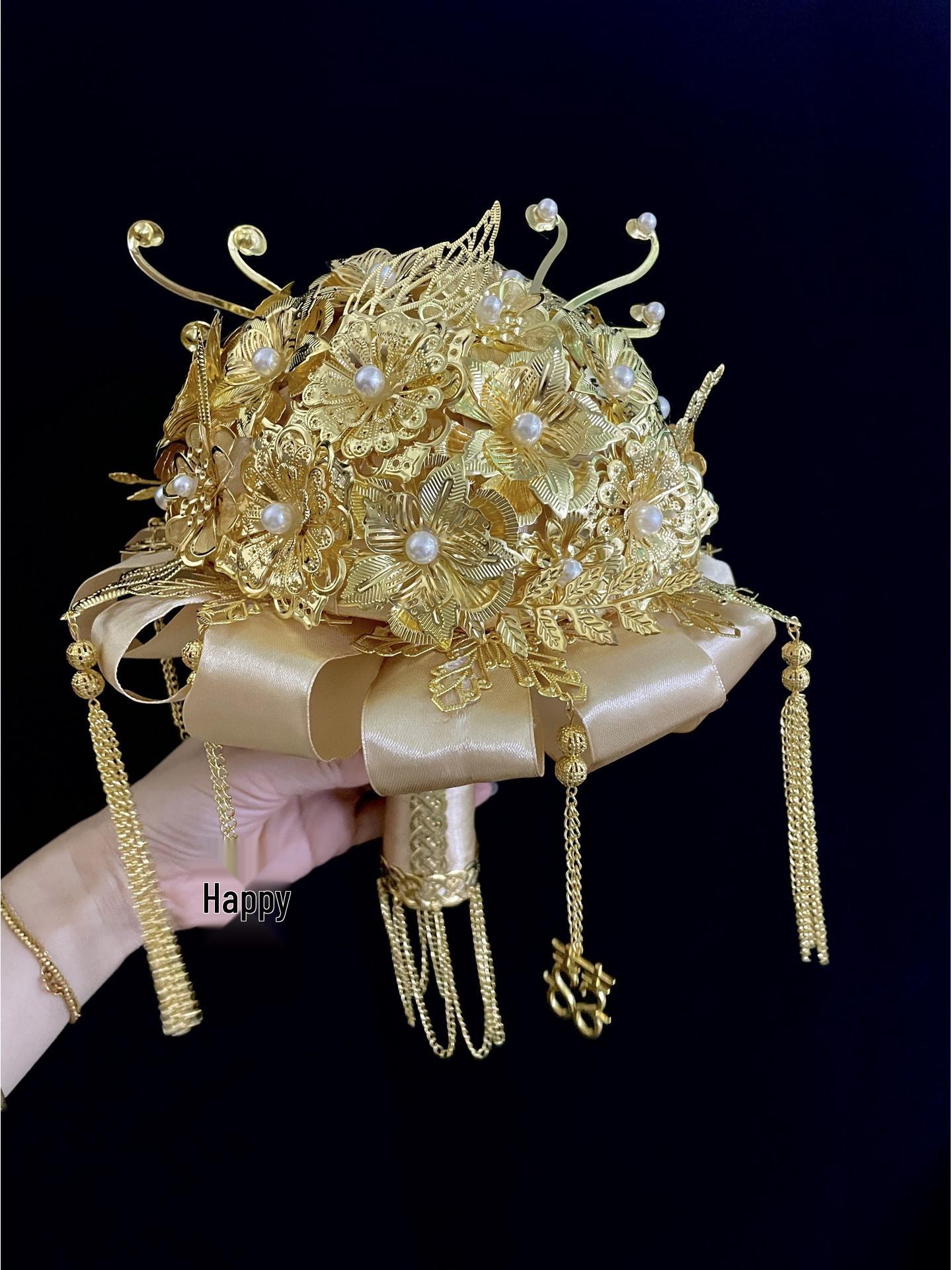 

Golden Bridal Bouquet DIY Kit - Pearl Scepter Design