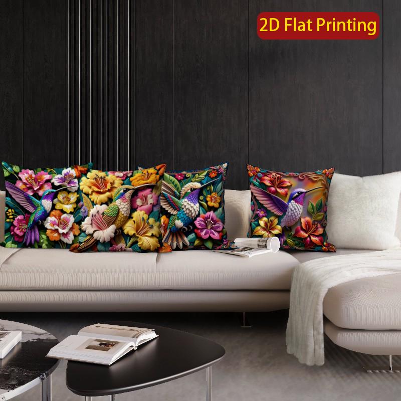 2D Vintage Hummingbird Floral Throw Pillow Covers Pattern Cushion Cover Suitable For Sofa Bedroom Car Pillow Cover