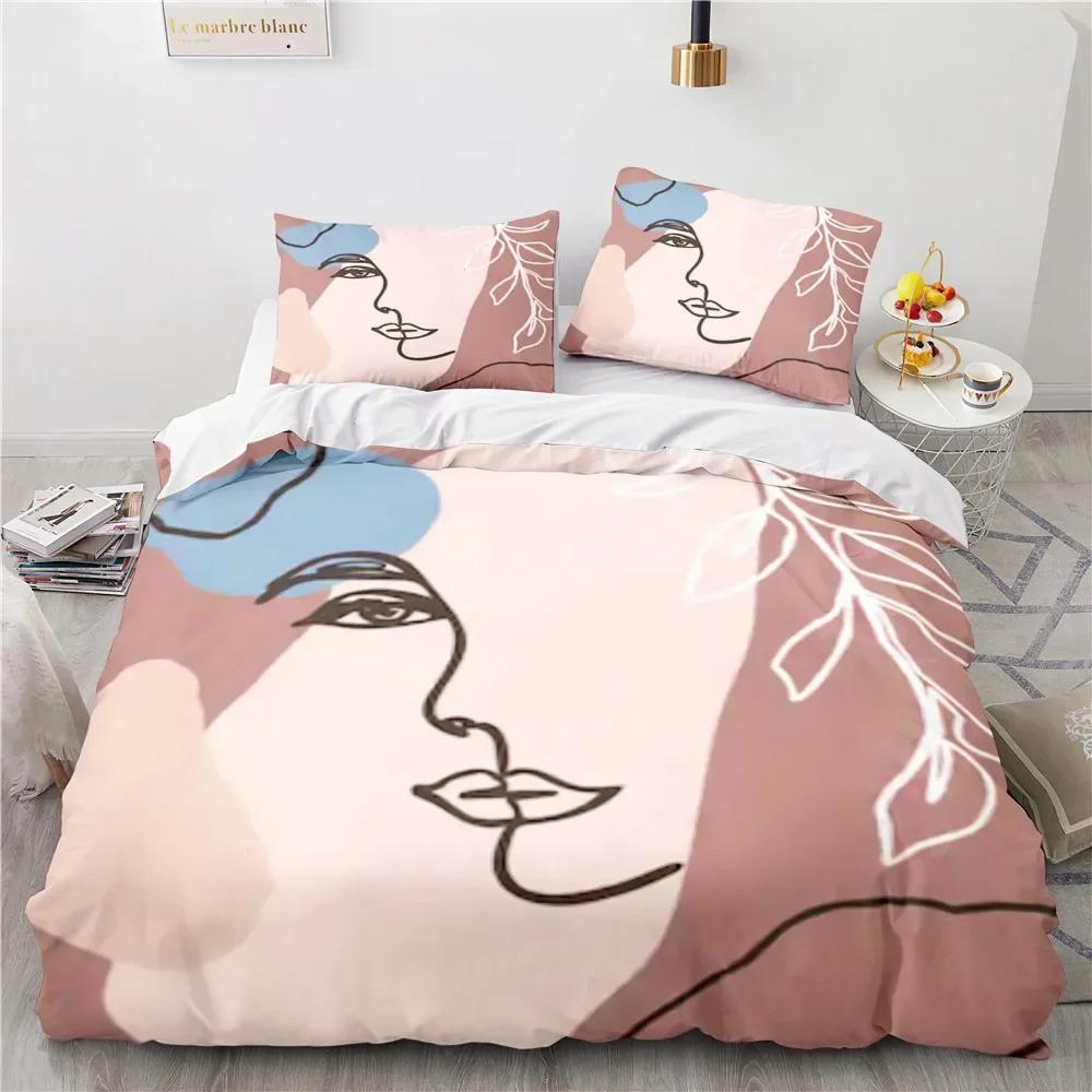 Abstraktes Gesicht King Queen Bettbezug Frau Portrait Bettwäsche Set Graffiti Bettbezug Fantasy Design Polyester Bettbezug
