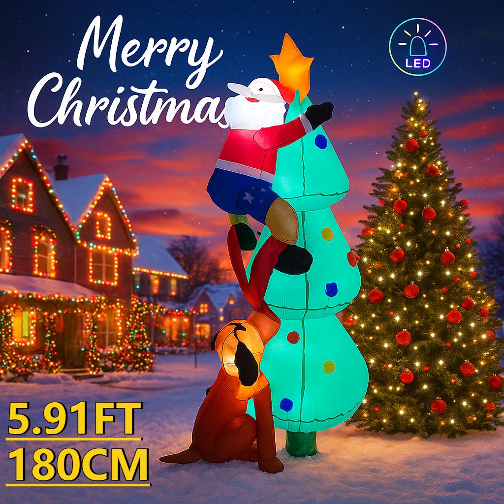 

5.91FT Christmas Inflatable Toys Christmas Tree Santa Claus Dog Ornament Supplies Home Festive Gift With LED Lit Xmas Yard Decor EU