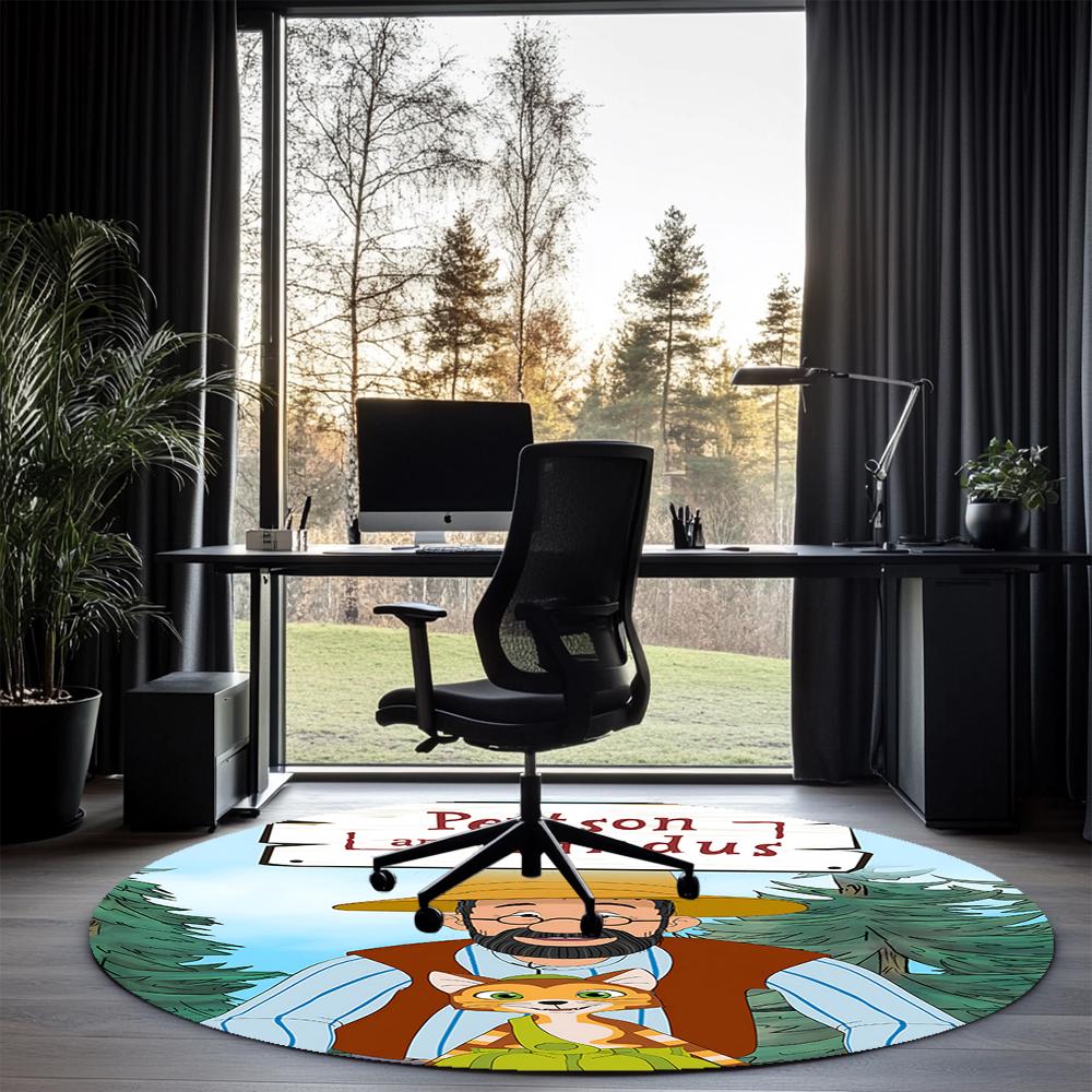 Pettson and Findus Printed Round Rug Carpet Chair Rug Area Rug Entryway Doormats,for Office Chair Living Room Bedroom Kitchen Room.