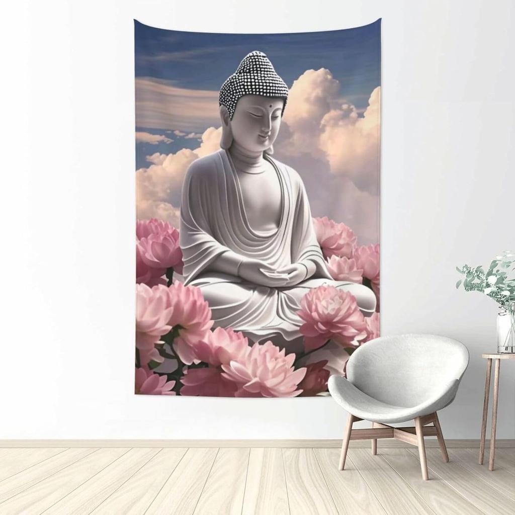 Zen Tapestry Buddha Tapestry Spiritual Meditation Wall Hanging Buddhist Wall Art Zen Lotus Flower Tapestries For Bedroom Living
