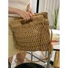 Bambusgriff Stroh Handtasche Handgefertigt Gewebte Strandtaschen für Damen Papierseil Stricken Rattan Tasche Quadratische Schultertasche Umhängetasche