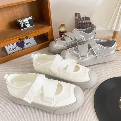 6529 lateksowa wkładka gruba podeszwa rzepy perforowana deska buty damskie buty damskie lato hit 2024 nowe buty damskie białe buty