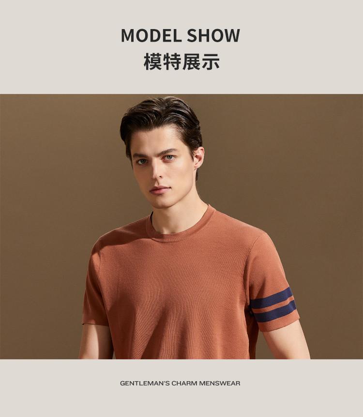 180 Piece Pure Cotton Knit Double-Sided Four Flat Contrasting Round Neck Short-Sleeved Knitted Shirt for Men's Autumn and Winter Base T-Shirt