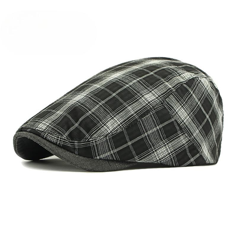 Japanese Style Wrinkled Plaid Beret Hat for Men Women British Retro Flat Cap Newsboy Cap Casual Adjustable Duckbill Hat Individual Peaked Cap adjustable
