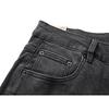 Men's Black Washed Distressed Straight Leg Jeans, Ripped Patchwork Denim Pants