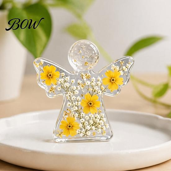 Small Angel Collectible Ornament Forget Me Not Dried Flower Keepsake, Mini Acrylic Pocket Hug Figurine, Commemorative Gift for Sympathy