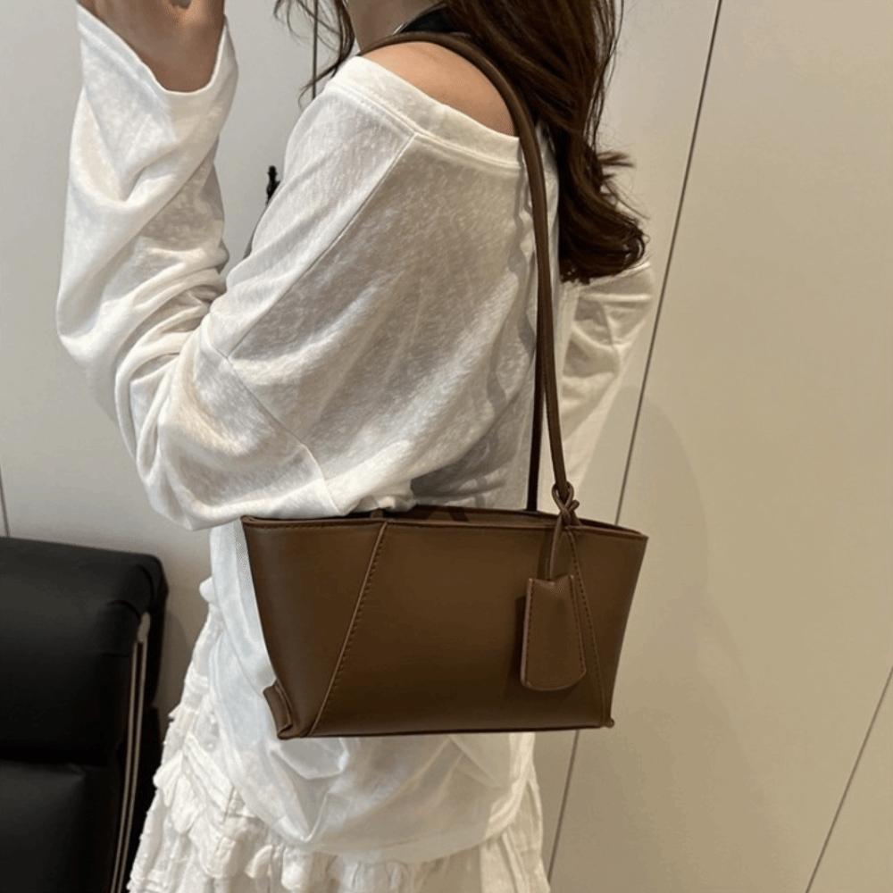 Stylish Pu Leather Shoulder Bag Luxury Women's Underarm Bag Trendy Solid Color Tote Bag Purse