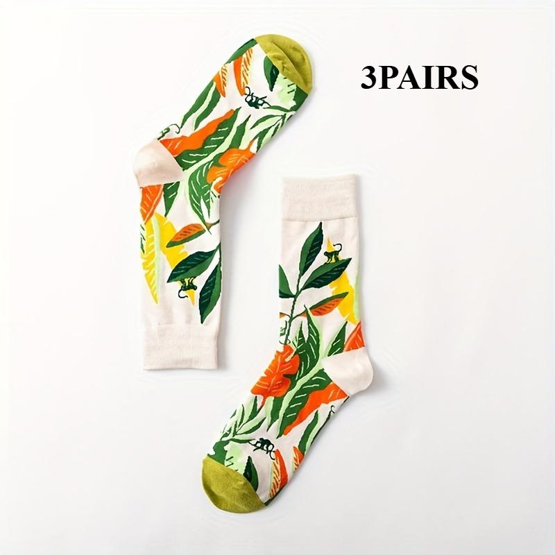 3/5Pairs Mid-Calf Socks for Couples - Trendy Polyester Knee-High Socks with Landscape Oil Painting Prints Instagram Aesthetic One Size
