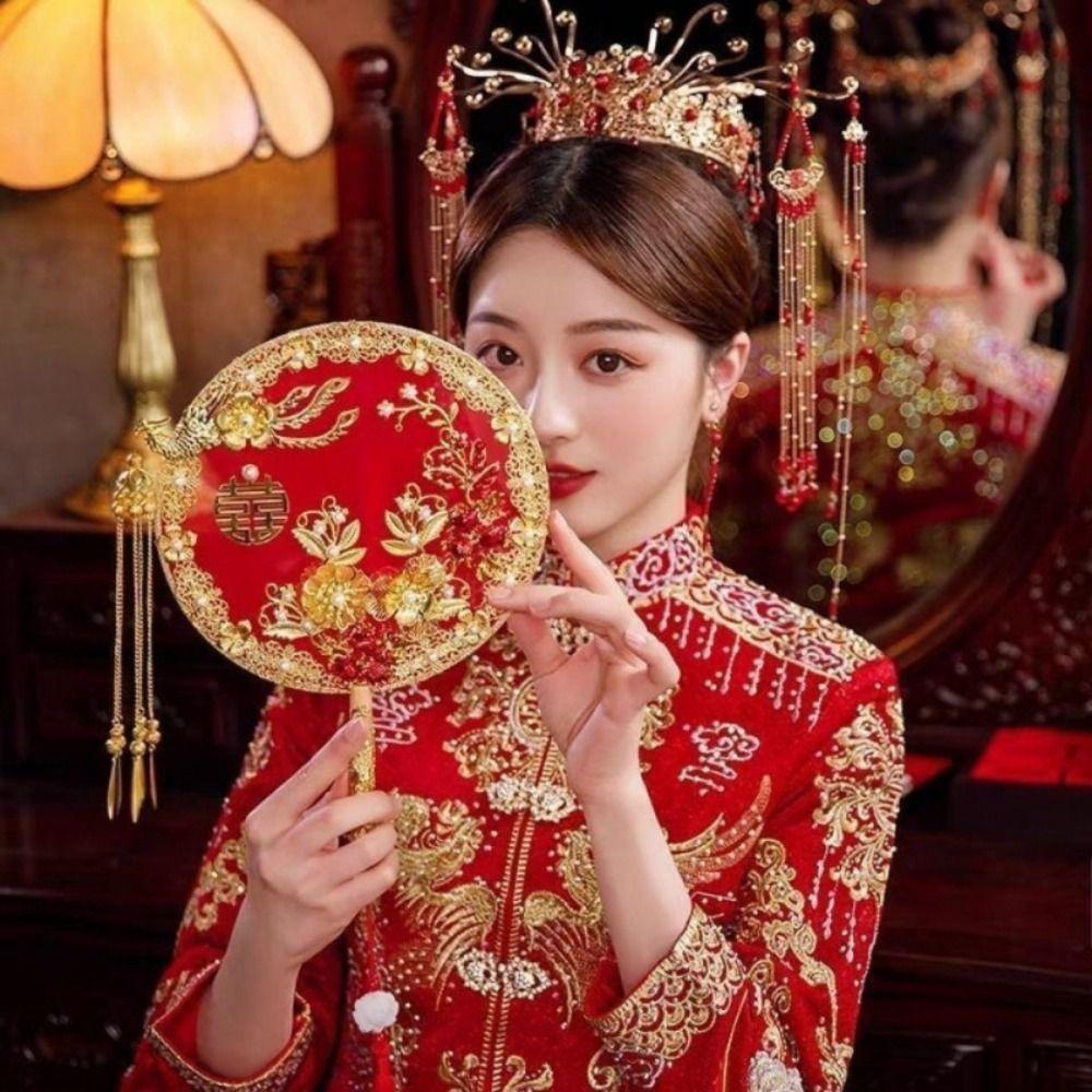Handmade Bride Hand Held Fan Chinese Style Hanfu Fan Elegant Bride Group Fan  Dance Performance