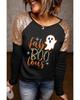 Azura Exchange Black Leopard Boo Ghost Graphic Sequin Raglan Sleeve Top