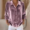 Women's Velour Button-Down Shirt Lapel Long Sleeve Casual Loose Blouse