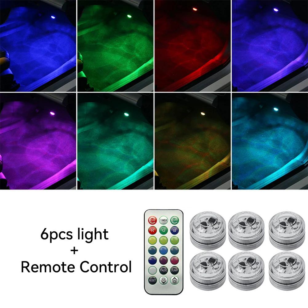Kablosuz Yapışkanlı LED Araç İç Ortam Işığı Uzaktan Kumanda Dekorasyon Otomatik Çatı Ayak Atmosfer Lambası Pil ile Renkli
