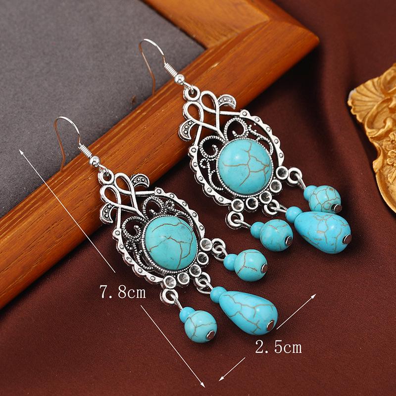 Bohemian Ethnic Retro Floral Turquoise Dangle Earrings