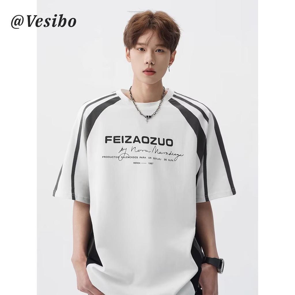 Heavyweight Patchwork Short Sleeve T Men's Summer Trendy Loose Fit Half Sleeve Shirt Plus Size Thin Five-Quarter Sleeve