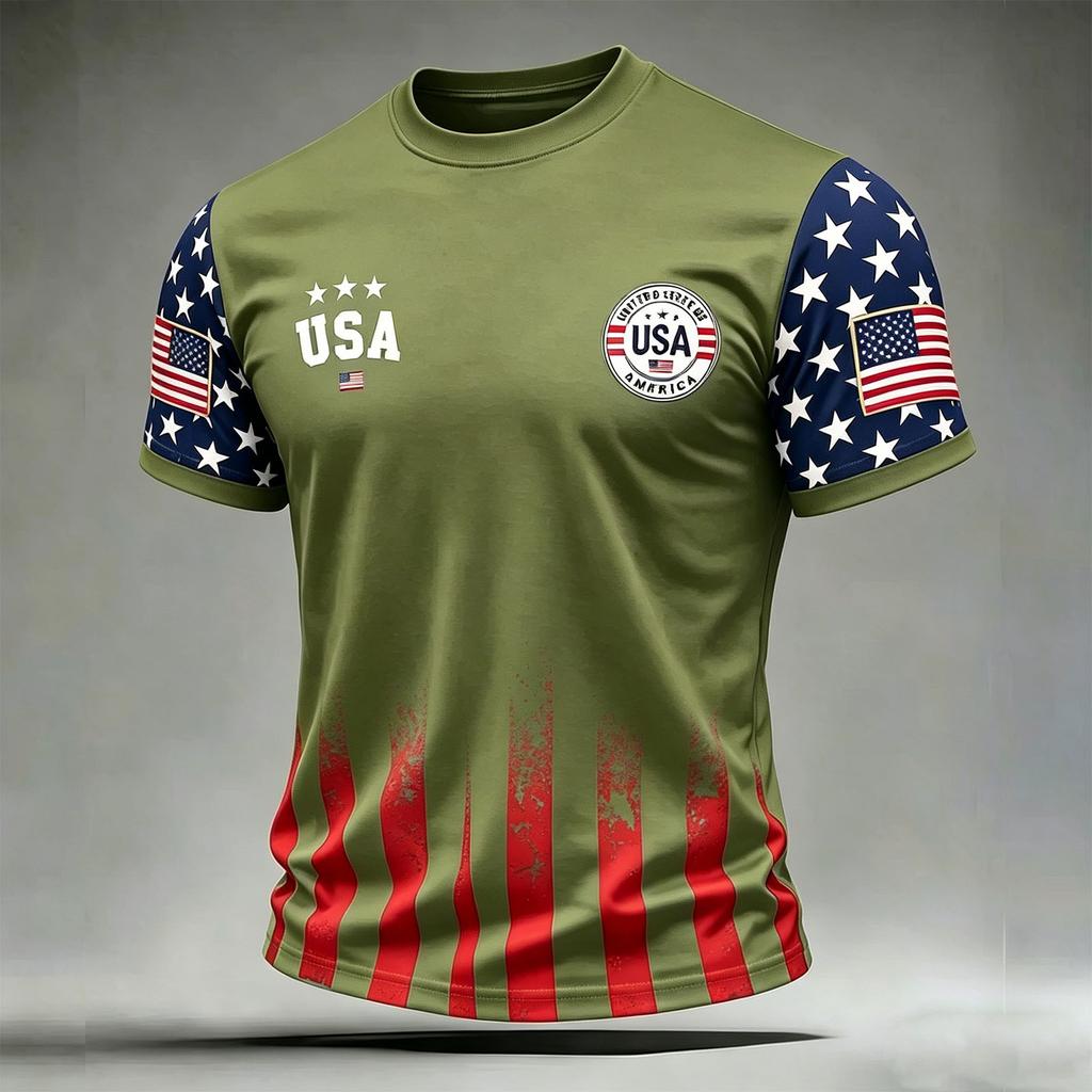 Men's Casual Printed Crew Neck Lightweight Breathable Short Sleeve Shirt USA Themed Graphic Design Comfortable Fit