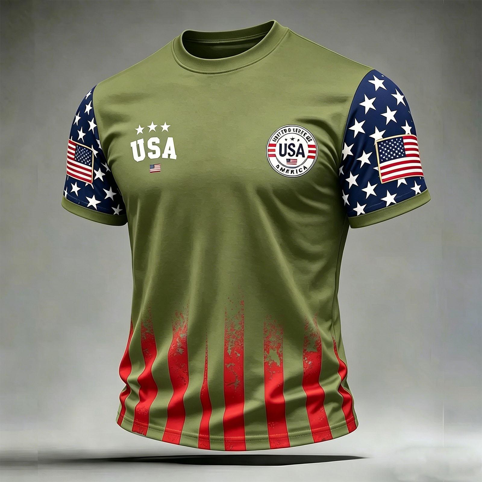 

Men s Casual Printed Crew Neck Lightweight Breathable Short Sleeve Shirt USA Themed Graphic Design Comfortable Fit XL червоний