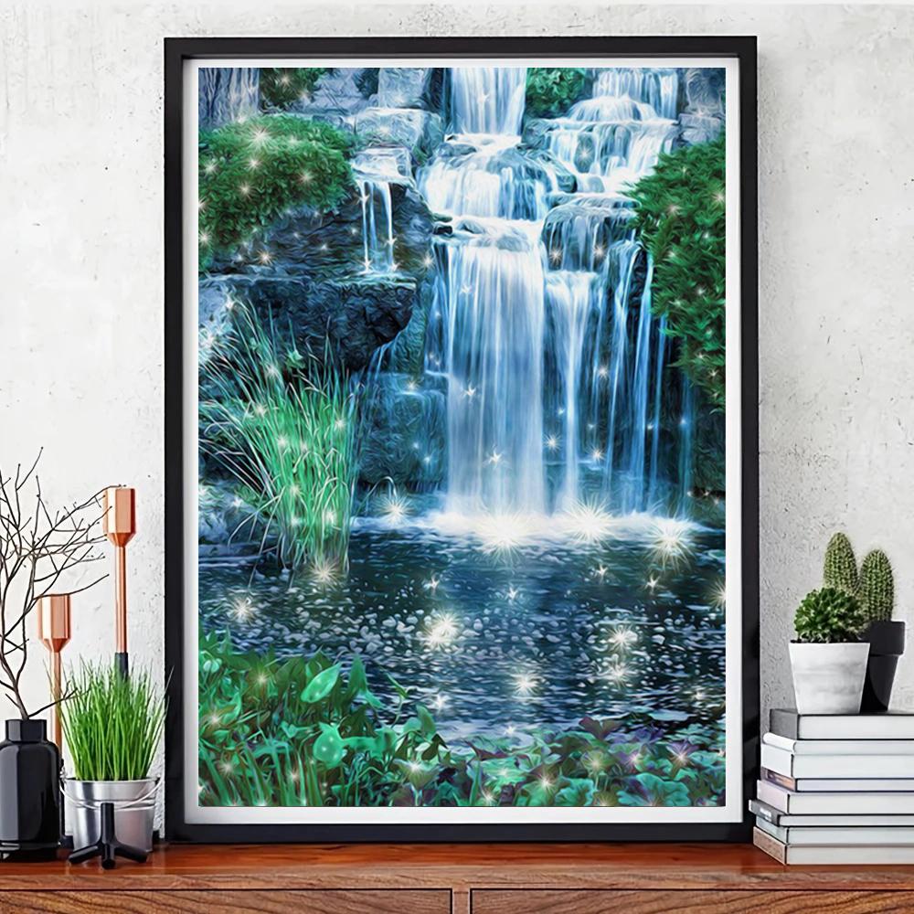 5D Diamond Painted Waterfall, Full Diamond Mosaic Landscape, Diamond Embroidery, Natural Scenery