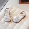 Leather Girls Bag Head Sandals Summer New Breathable Hollow Pearl Bow Soft Sole Children's Princess Shoes