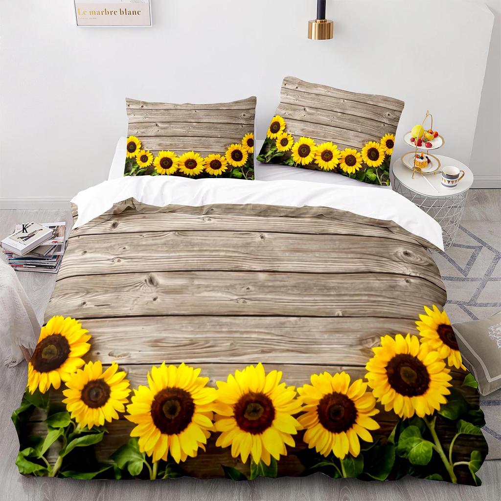 Yellow Sunflowers King Queen Duvet Cover Beautiful Floral Bedding Set For Kids Girls Women Girly Lovely Flowers Soft Quilt Cover