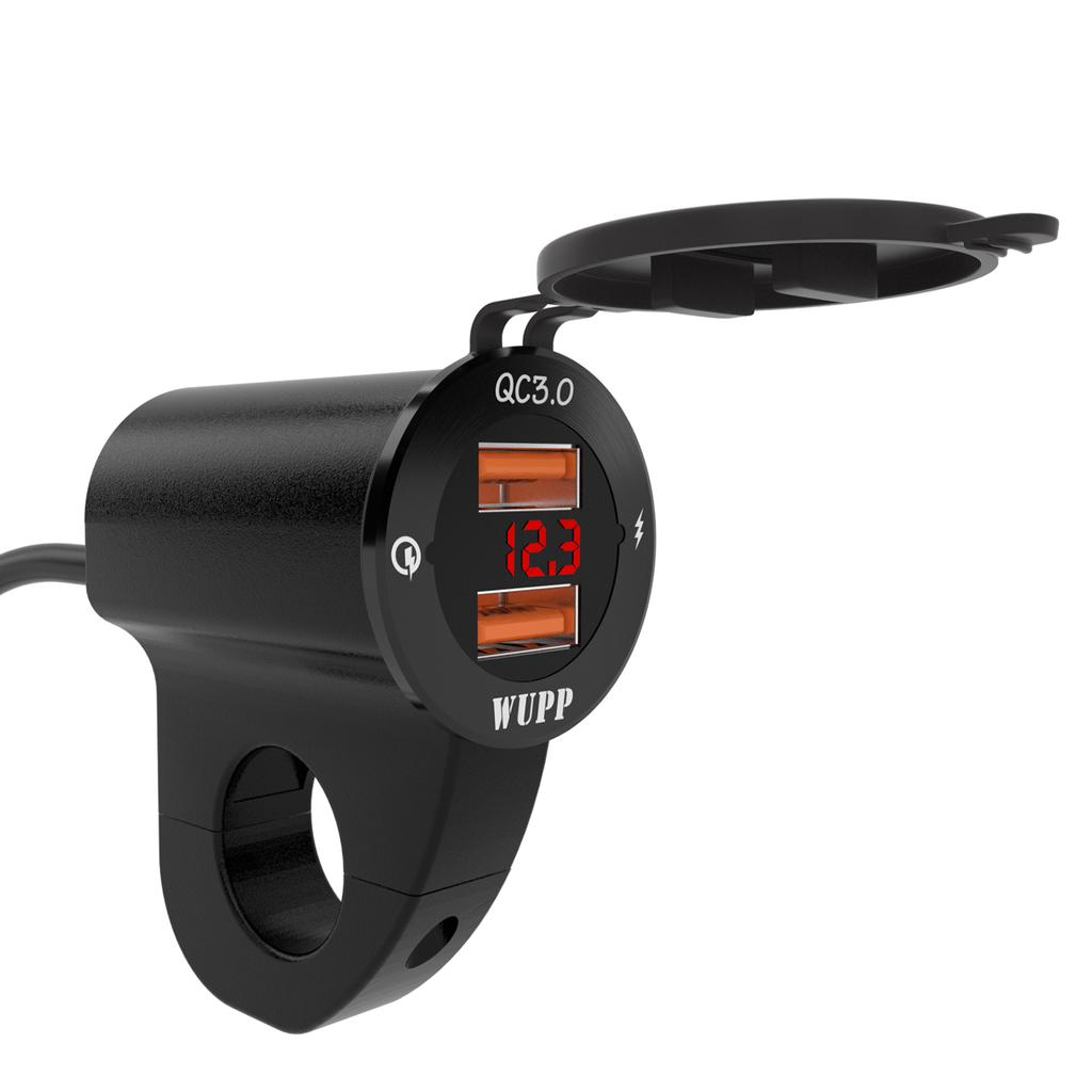 Waterproof Mobile Phone Charging Voltage Meter 12V/2A QC 2.0/3.0 USB Charger Socket for Car Boat Motorcycle Dual USB Power Outlet with LED Digital