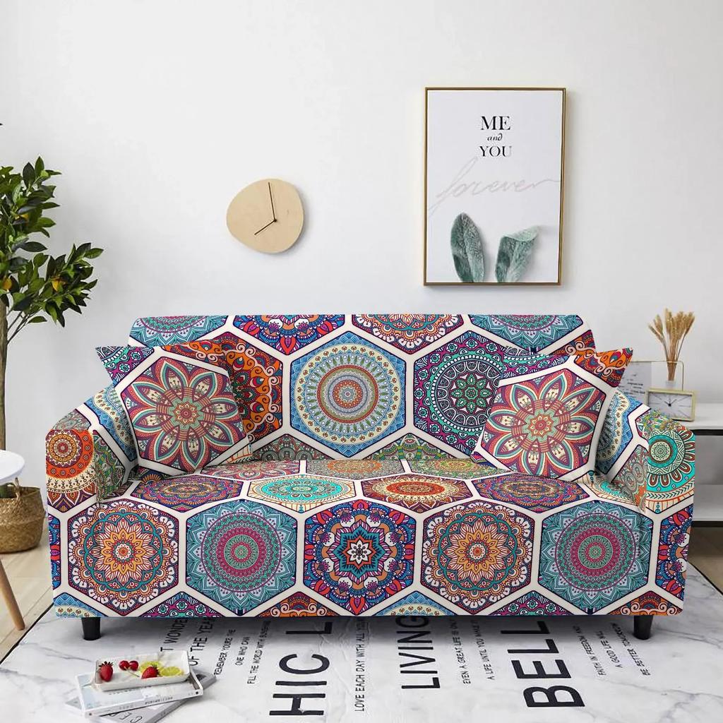 Elastic Sofa Cover for Living Room Stretch Mandala Printed Couch Cover Bohemian Non-Slip Sofa Slipcover Protector 1/2/3/4 Seater