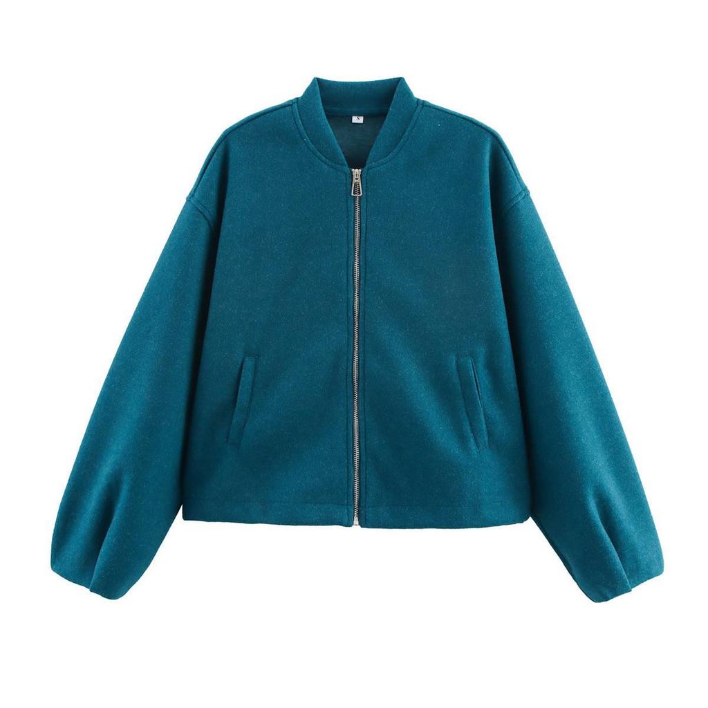 2025 Autumn/Winter Plus-Size Women's Stand-Up Collar Bomber Jacket - European/American Style