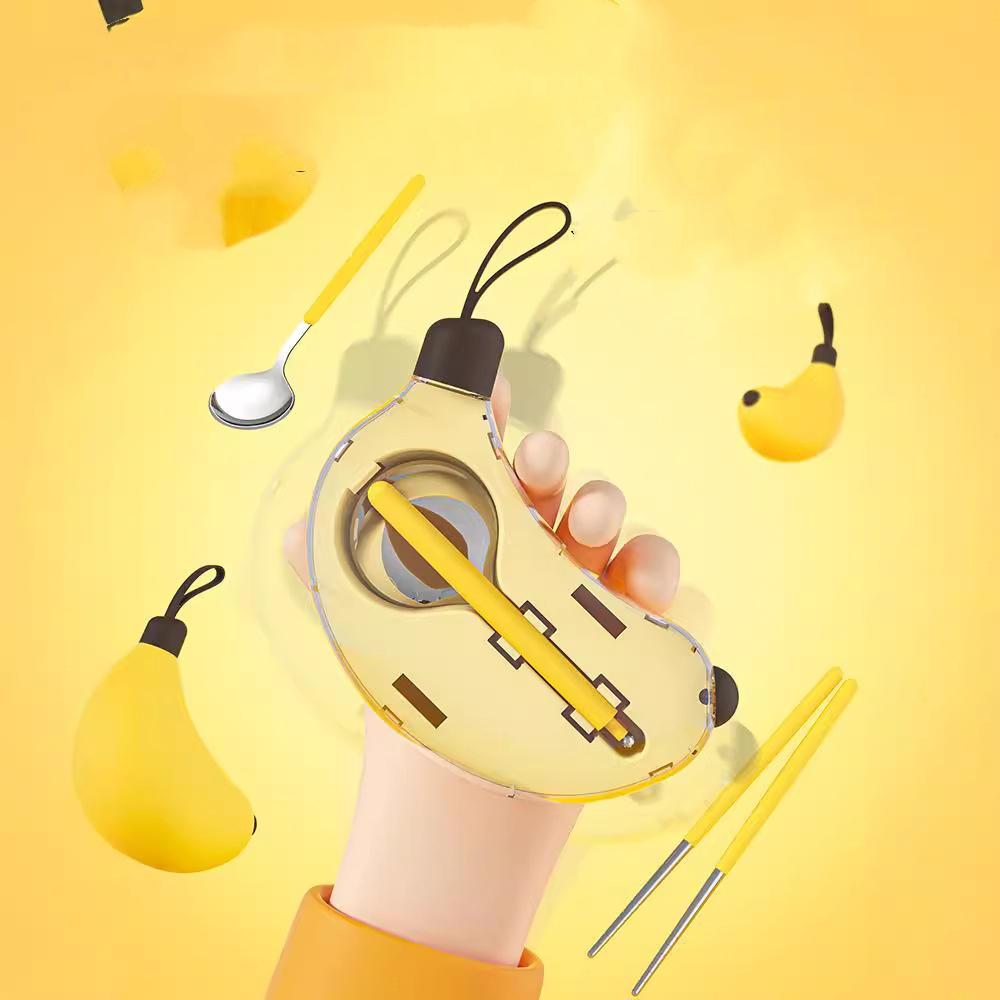 Cartoon Banana Portable Cutlery Spoon Chopsticks Serving Dinner Set 304 Stainless Steel Folding Cutlery