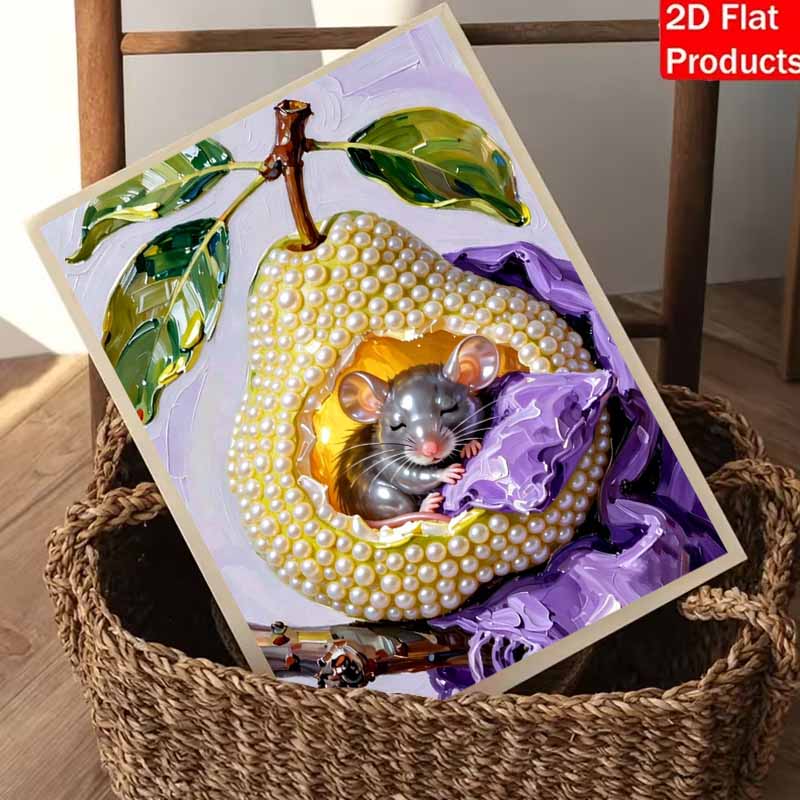 DIY Frameless Pearl Painting Kit Cute Mouse Pear 3D Shiny Bead Art Canvas Relaxing Creative Craft Home Wall Decor Gift