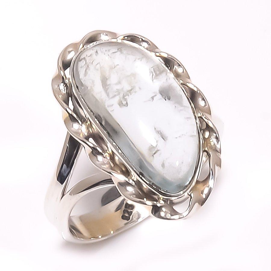 Natural Aquamarine Gemstone Handmade 925 Solid Sterling Silver Ring Size 9 p6C22