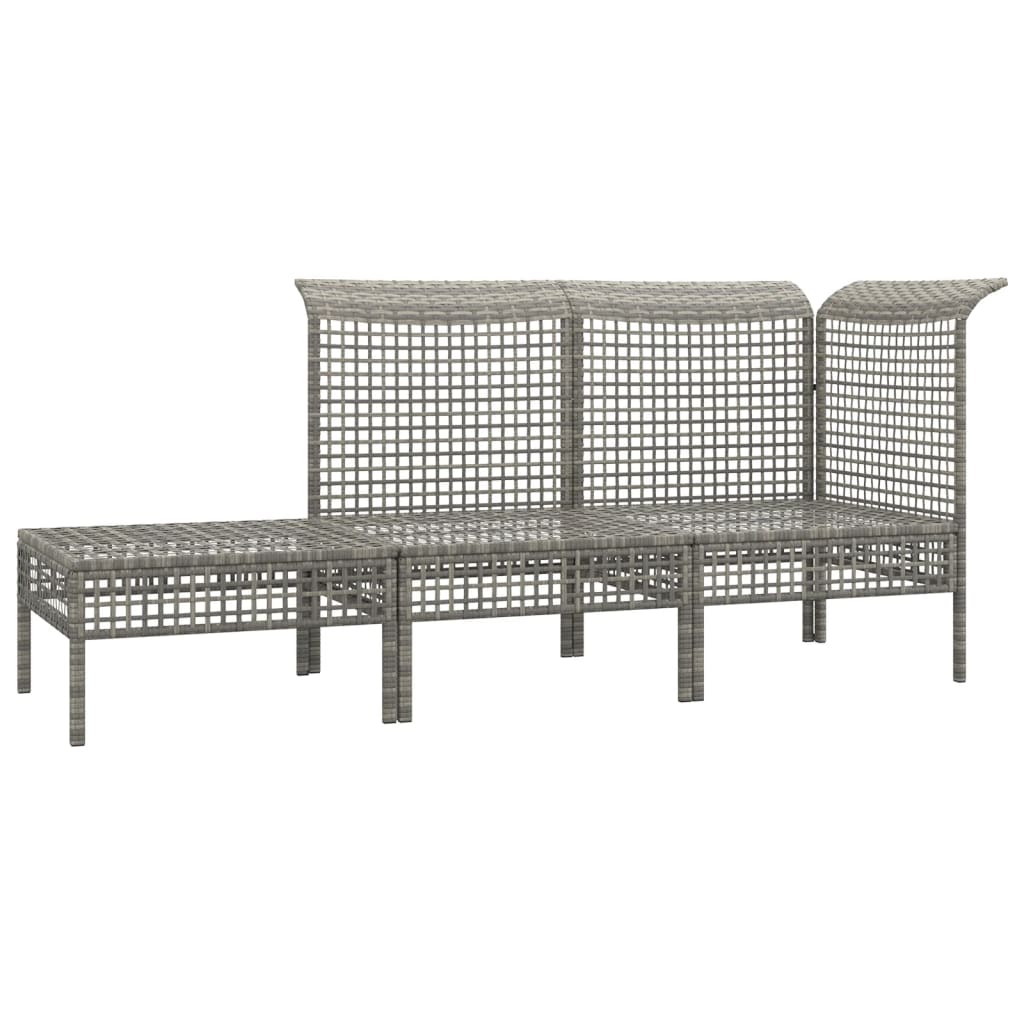 3 Piece Garden Lounge Set with Cushions Grey Poly Rattan