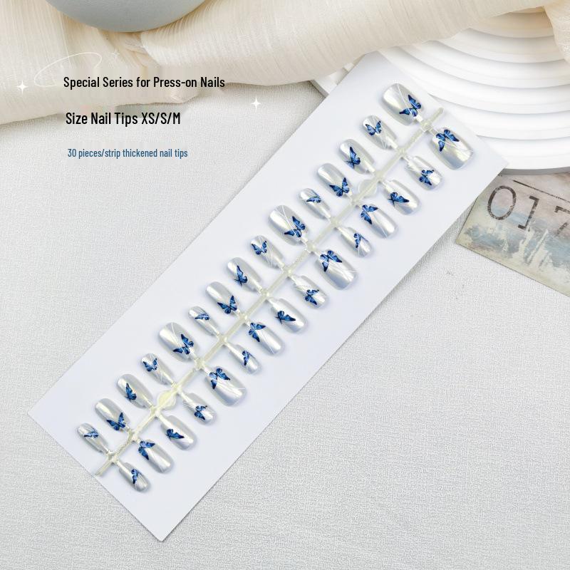 

Butterfly Chase Blue Cat Eye Press-On Nails - Handmade Nail Art Patches.