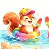 Summer Window Clings Pool Party Theme Cartoon Squirrel Window Decal Removable Static PVC Glass Sticker for Beach Party Supplies Home Office Decor