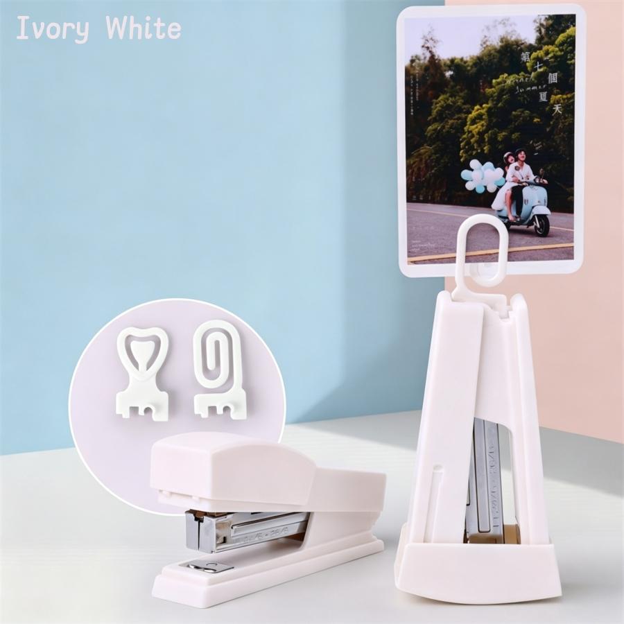 1PC Mini Swing Stand Stapler with Removable Note Clip Portable Desktop Stress Relief Stapling Machine for Office Binding